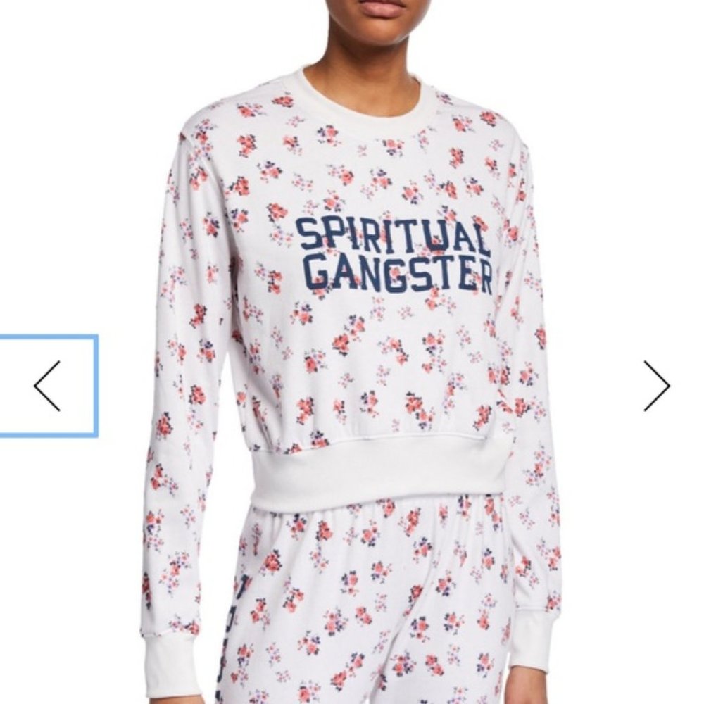NWOT spiritual Gangster LOGO FLORAL PULLOVER L XS